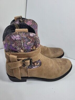 Independent Boot Company 1075 Brown Suede Floral Ankle Boots Women's Size 7